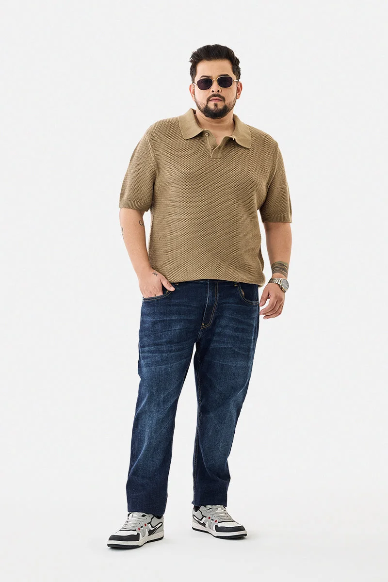 سنيتش Crochet Knit Plus Size Polo T-Shirt
